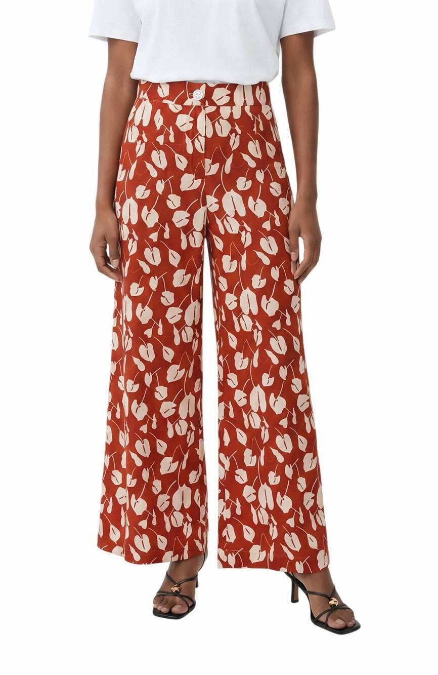 NEW THE LULO PROJECT michelle wide leg pants in beige brave flora